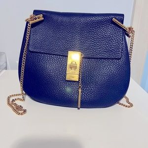 SOLD Chloe blue leather crossbody bag with gold chain